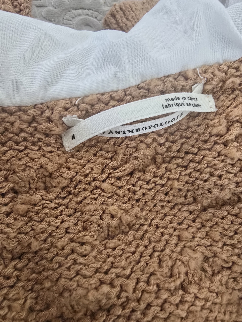 ANTHROPOLOGIE Bobble Knit Lace Collar Cropped Cotton Cardigan Mocha Brown M EUC - Picture 7 of 12